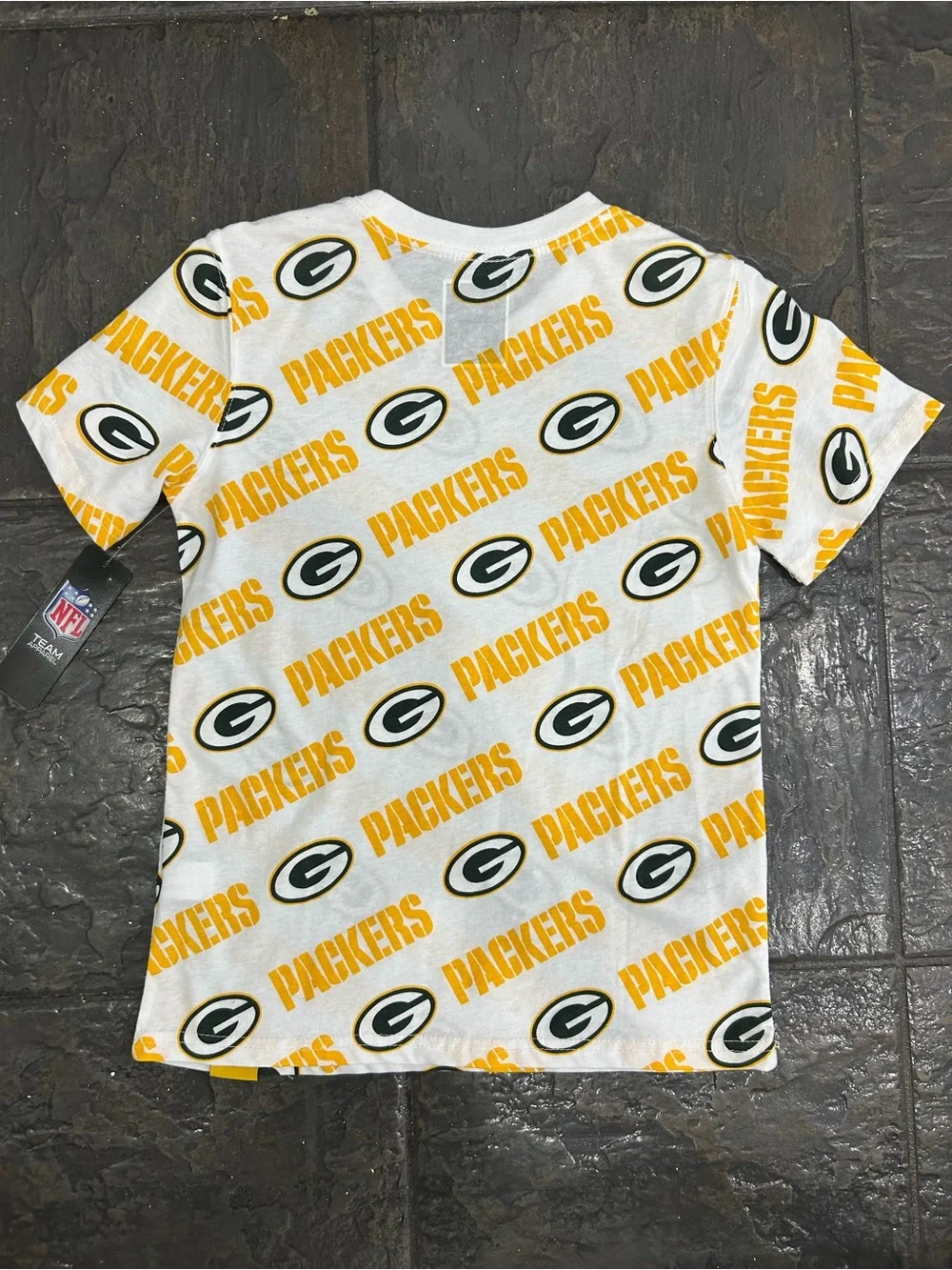NFL Green Bay Packers All Over Print Youth T-Shirt Size L 14/16 White